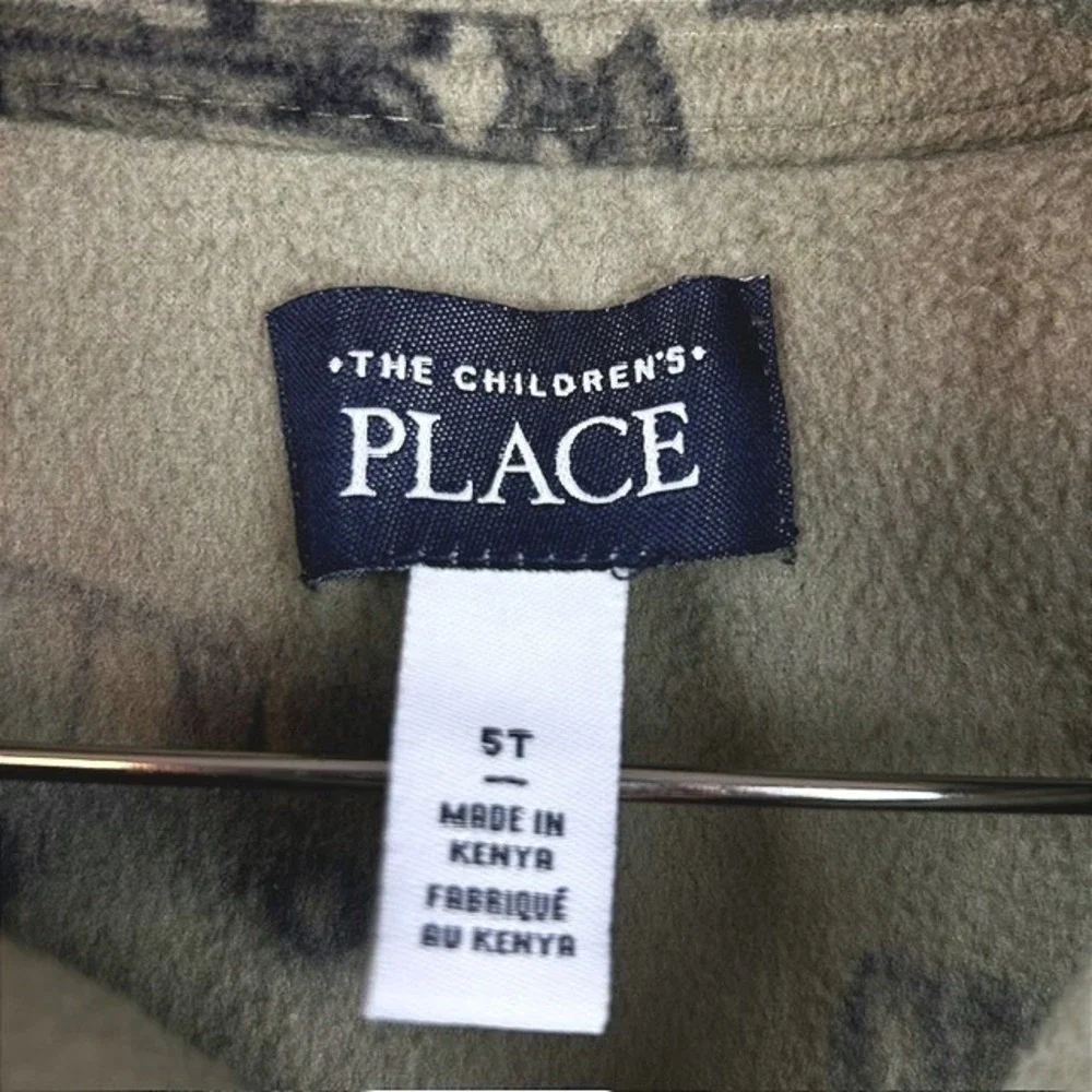 The Childrens Place Boys Olive Green Construction Vehicle Fleece Quarter Zip 5T